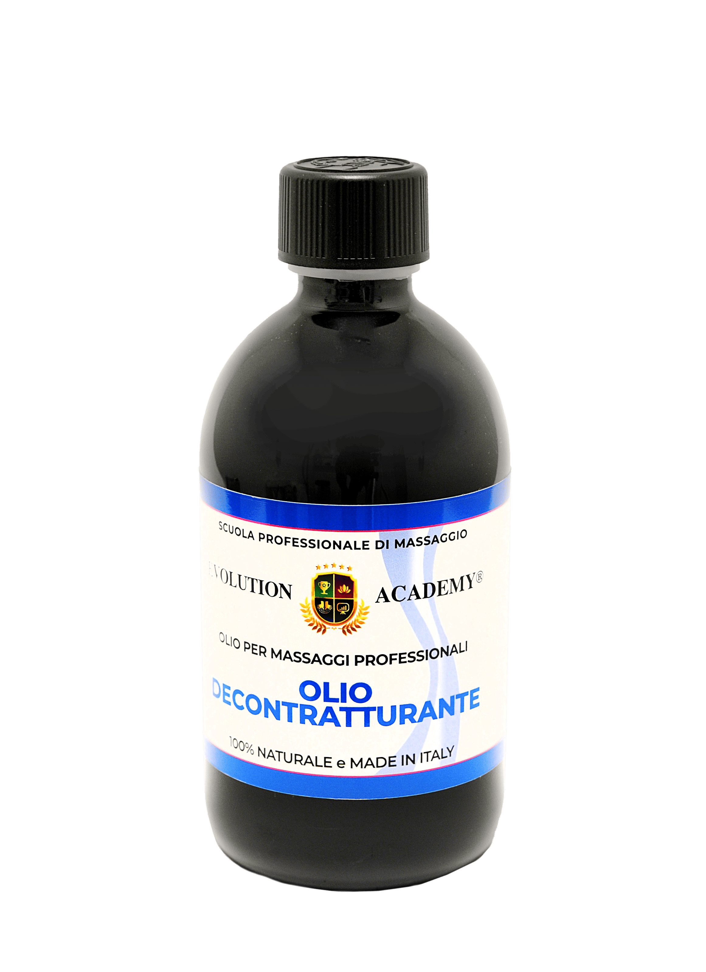 Olio decontratturante per massaggi professionali, prodotto naturale italiano, soluzione efficace di relax e benessere.