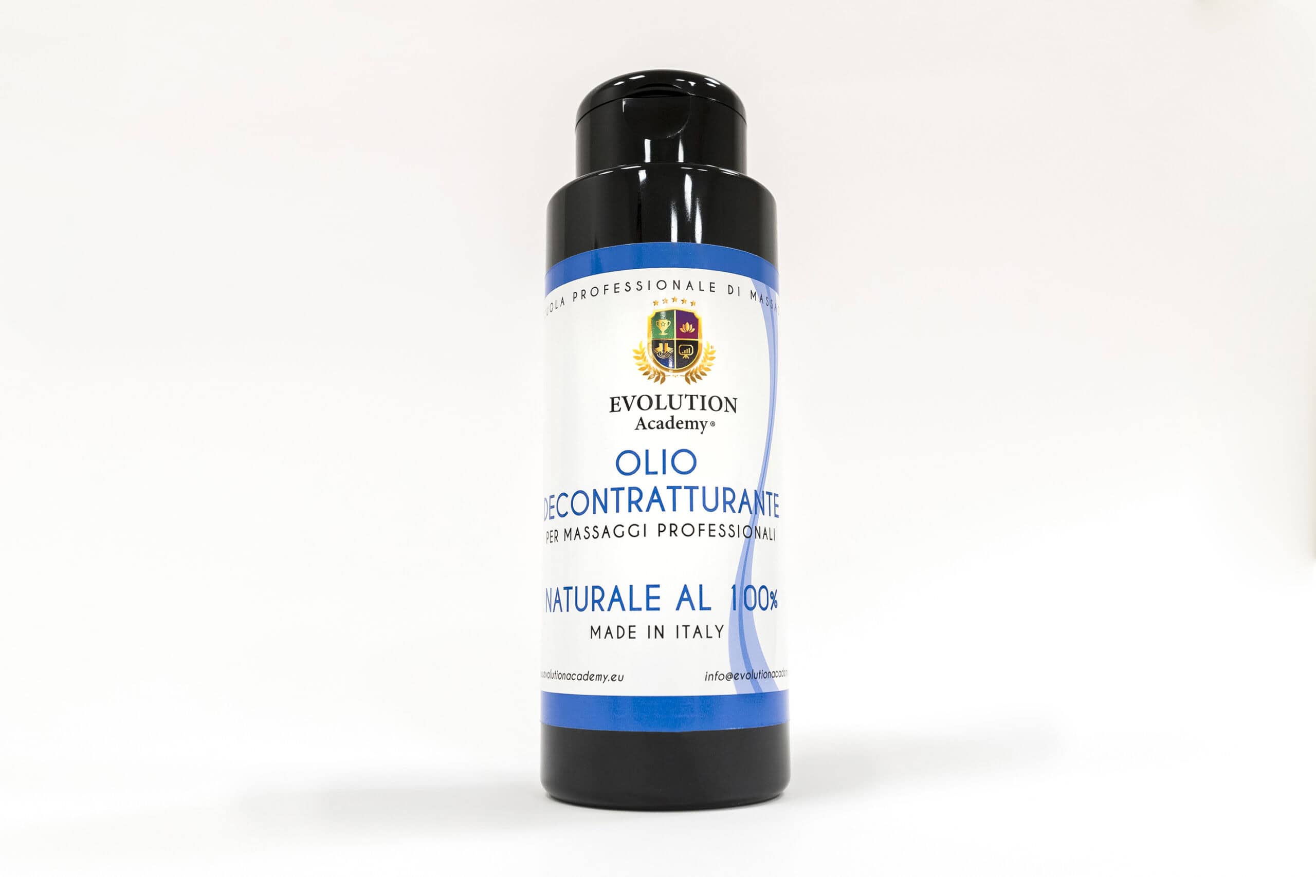 Olio decontratturante professionale per massaggi, prodotto naturale italiano.