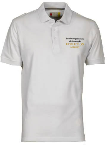 Abbigliamento polo con logo Evolution Academy, formazione professionale in massaggio.