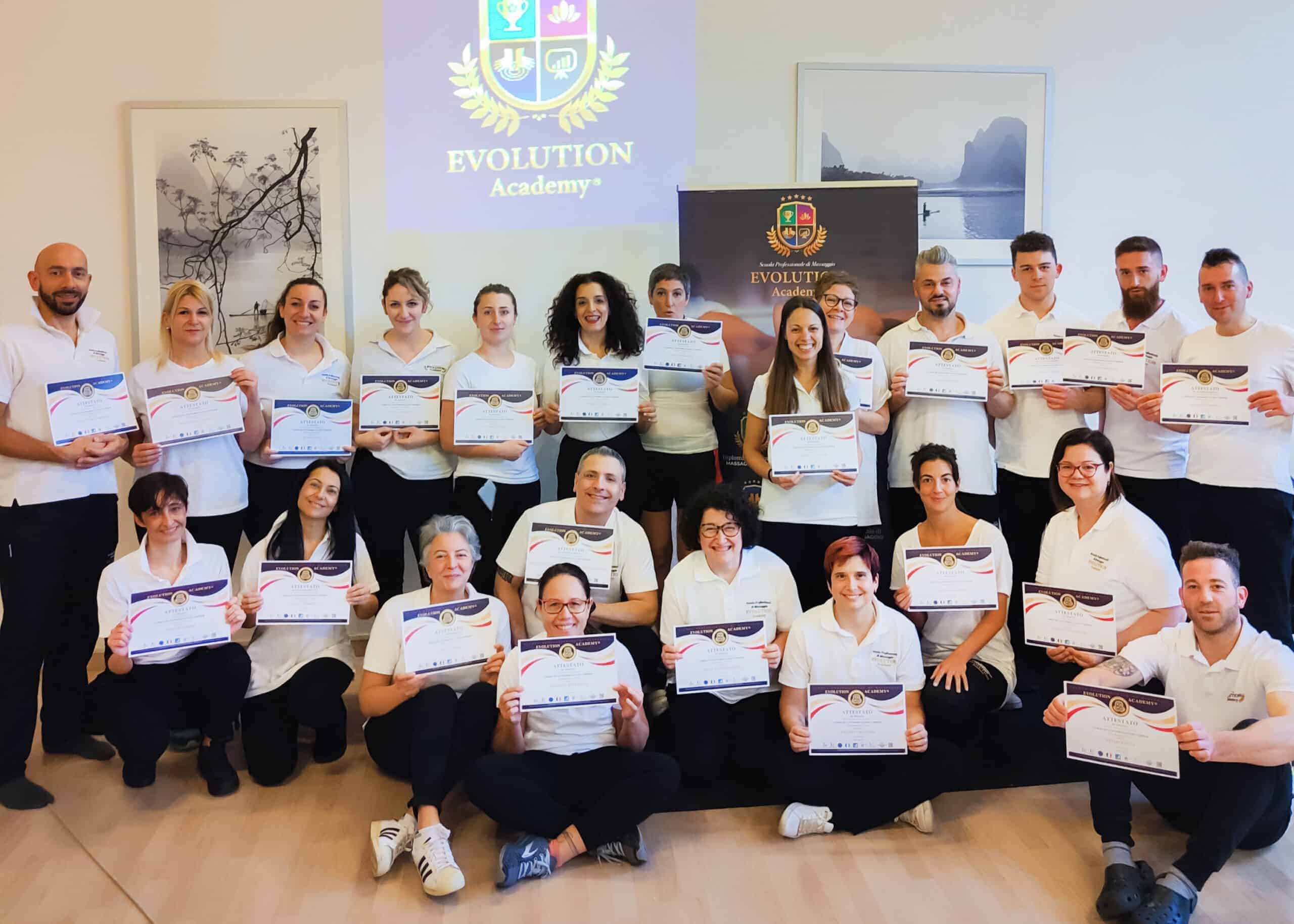 Certificati di formazione Evolution Academy, team di professionisti felici e motivati.