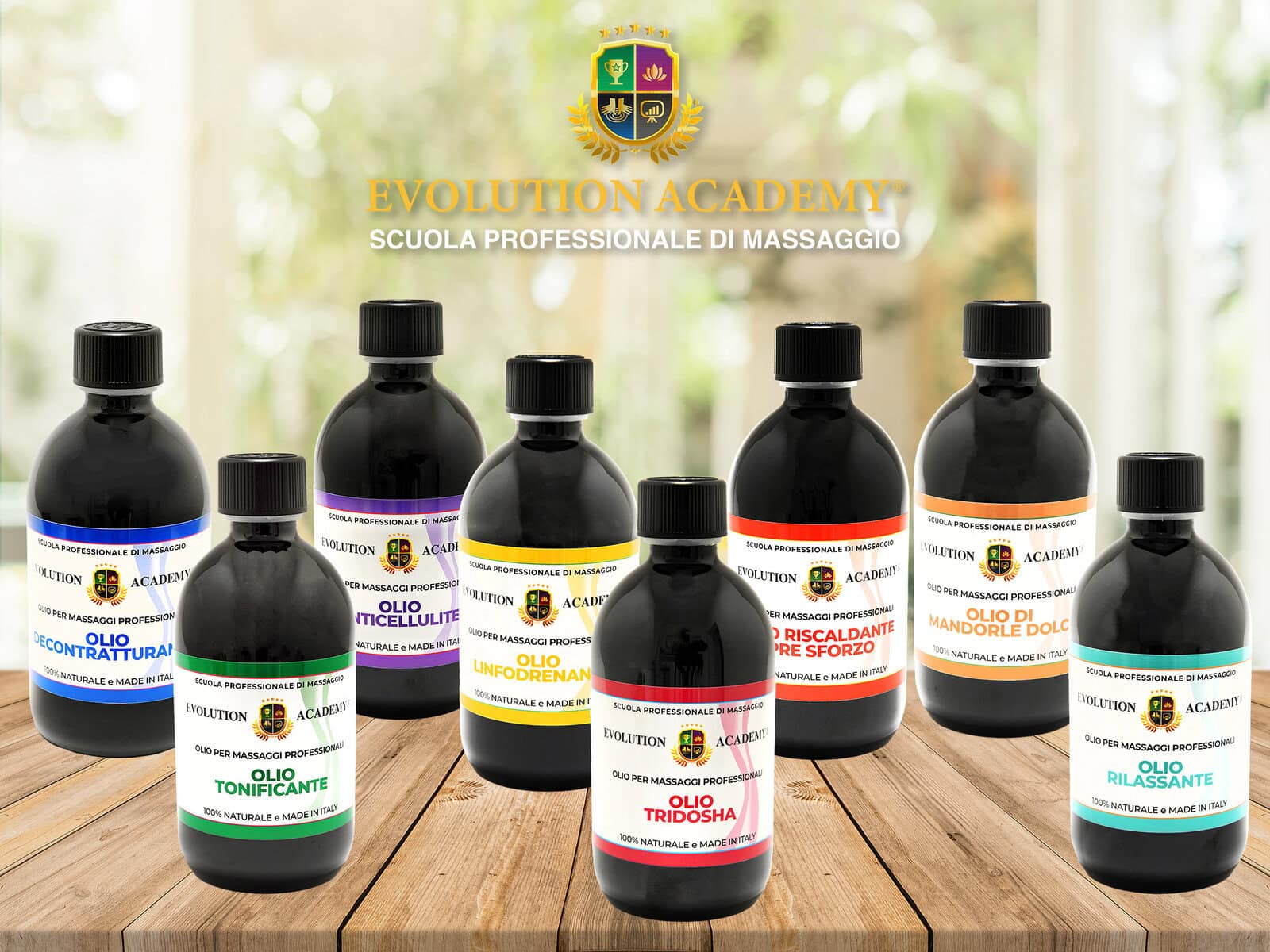 Oli essenziali per massaggi e trattamenti di bellezza da Evolution Academy.